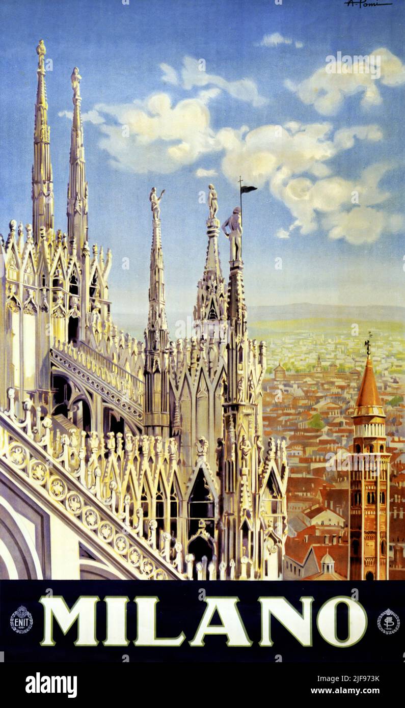 Milano von Alessandro Pomi (1890-1976). Plakat veröffentlicht im Jahr 1920 in IItaly. Stockfoto