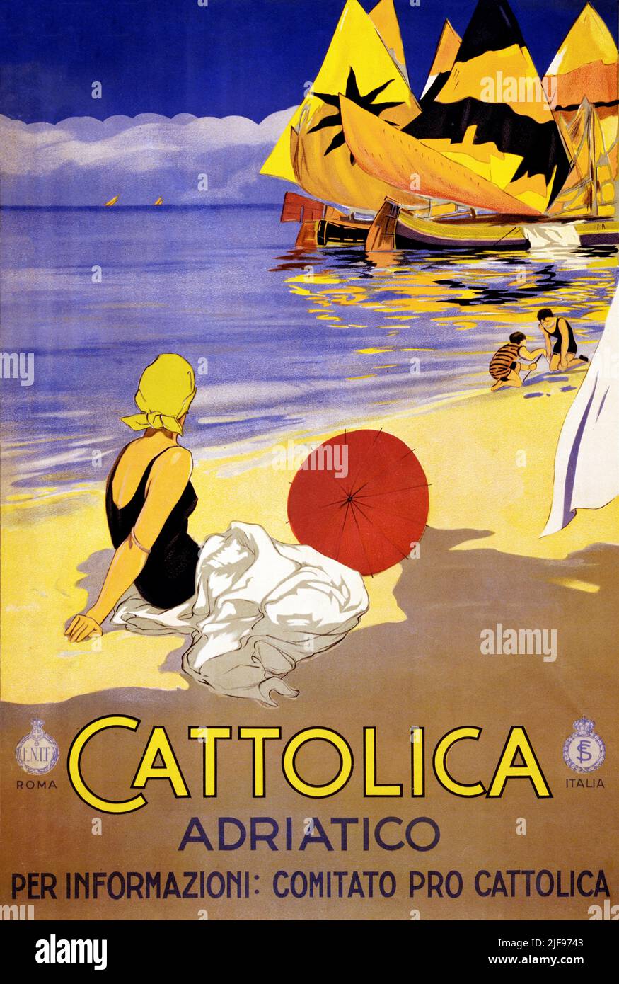 Cattolica Adriatico von Giulio Ferrari (1900-1990). Plakat veröffentlicht 1924 in Italien Stockfoto