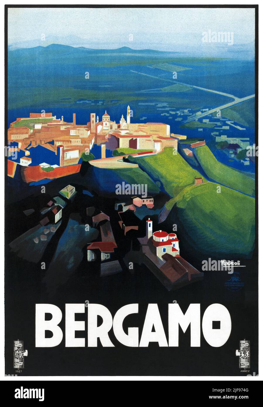 Bergamo von Marcello Nizzoli (1887-1969). Plakat veröffentlicht 1927 in Italien. Stockfoto