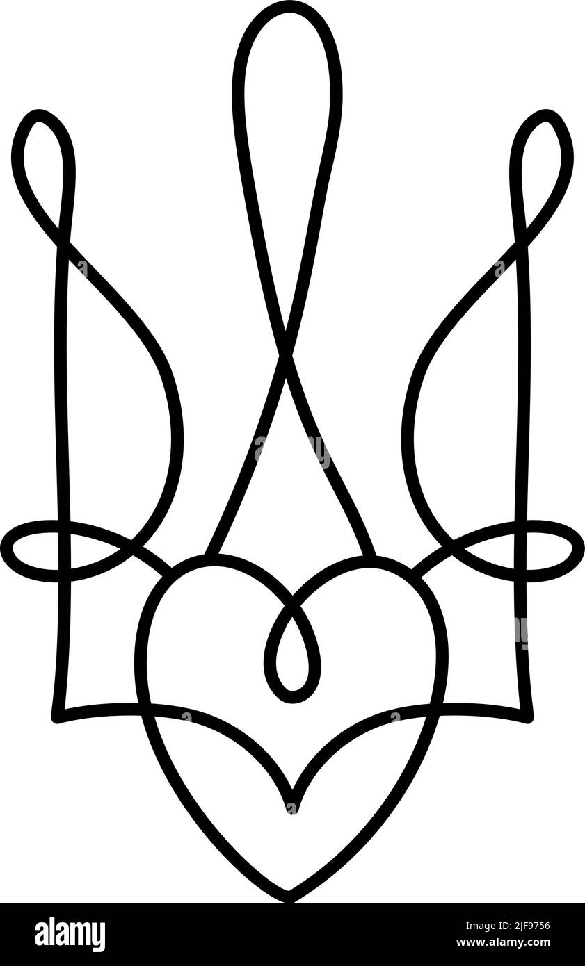 Nationales ukrainisches Symbol Dreizack-Symbol. Vektor Hand gezeichnet Kalligraphie Wappen der Ukraine Staatsemblem schwarze Farbe Illustration flachen Stil Bild Stock Vektor