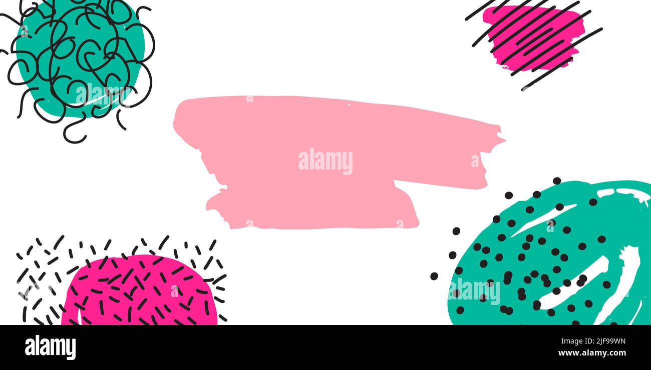 Fun Doodle Muster Hintergrund mit abstrakten Scribbles und hellen farbigen Flecken in weißem Hintergrund. Trendige kreative Vektor-Muster für lustige Broschüre Stock Vektor