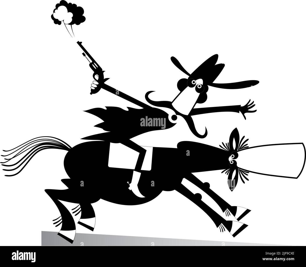 Mann oder Cowboy reitet auf Pferd Illustration isoliert. Cartoon-Mann