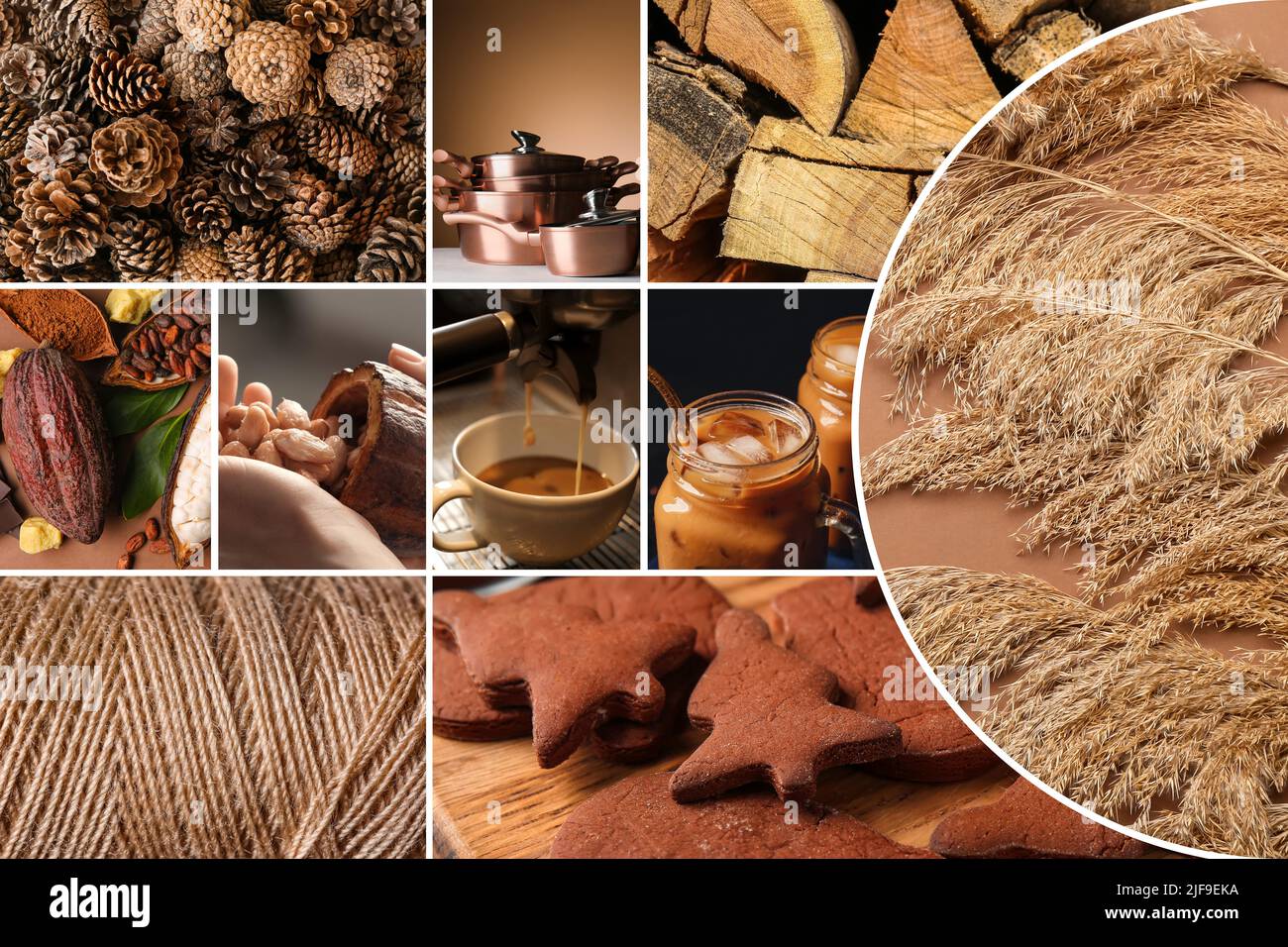 Collage von Fotos in braunen Farben Stockfoto
