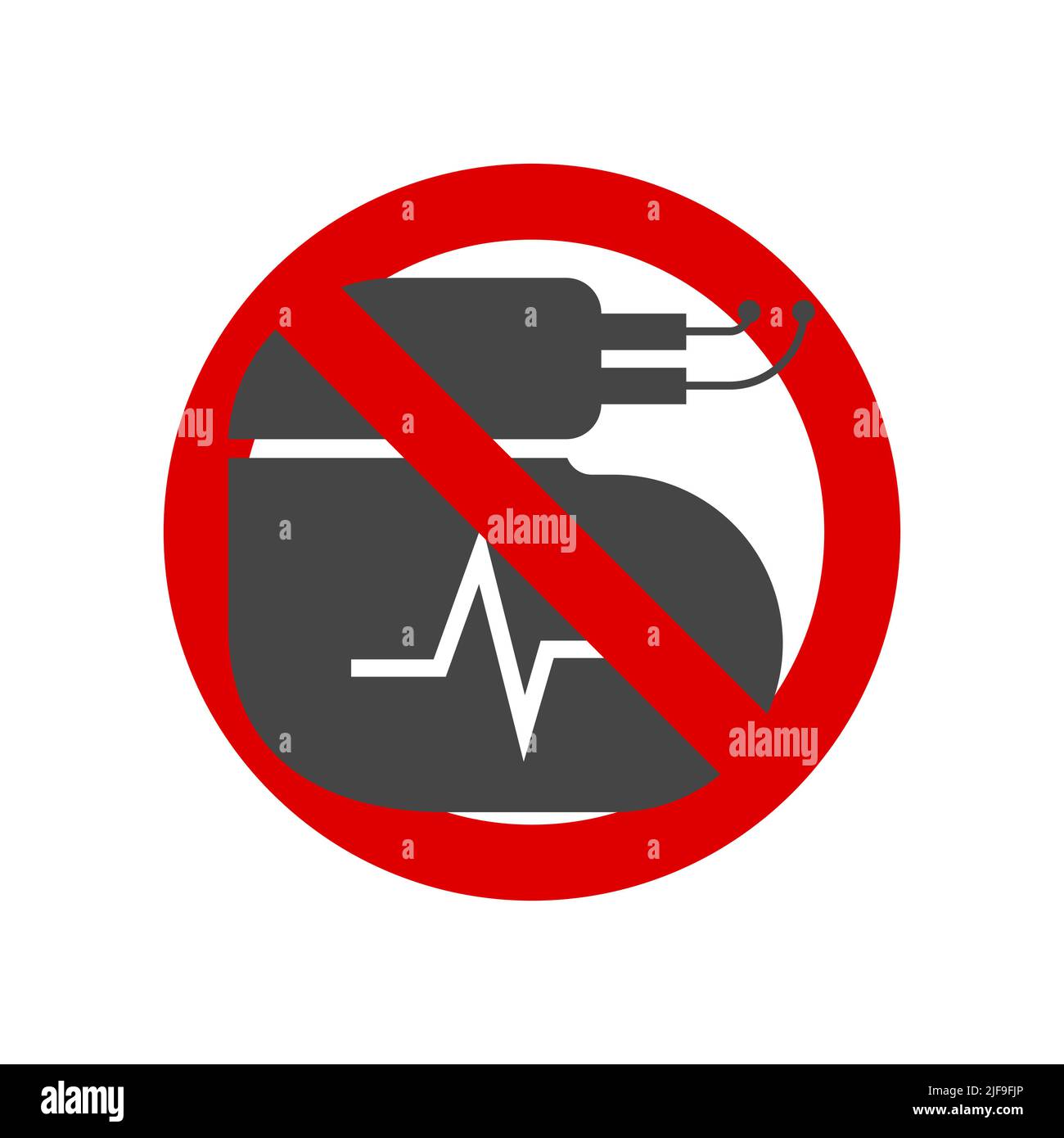 Kein Symbol für einen künstlichen Herzschrittmacher. Flache Vektorgrafik isoliert auf weißem Hintergrund. Stock Vektor