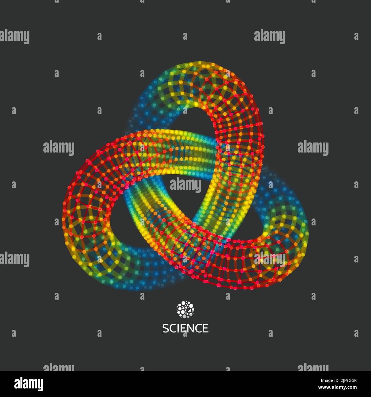Dreiblatt-knoten. Vector Illustration bestehend aus Punkten und Linien. 3D-Grid Design. Molekulare Grid. 3D-Technologie. Stock Vektor