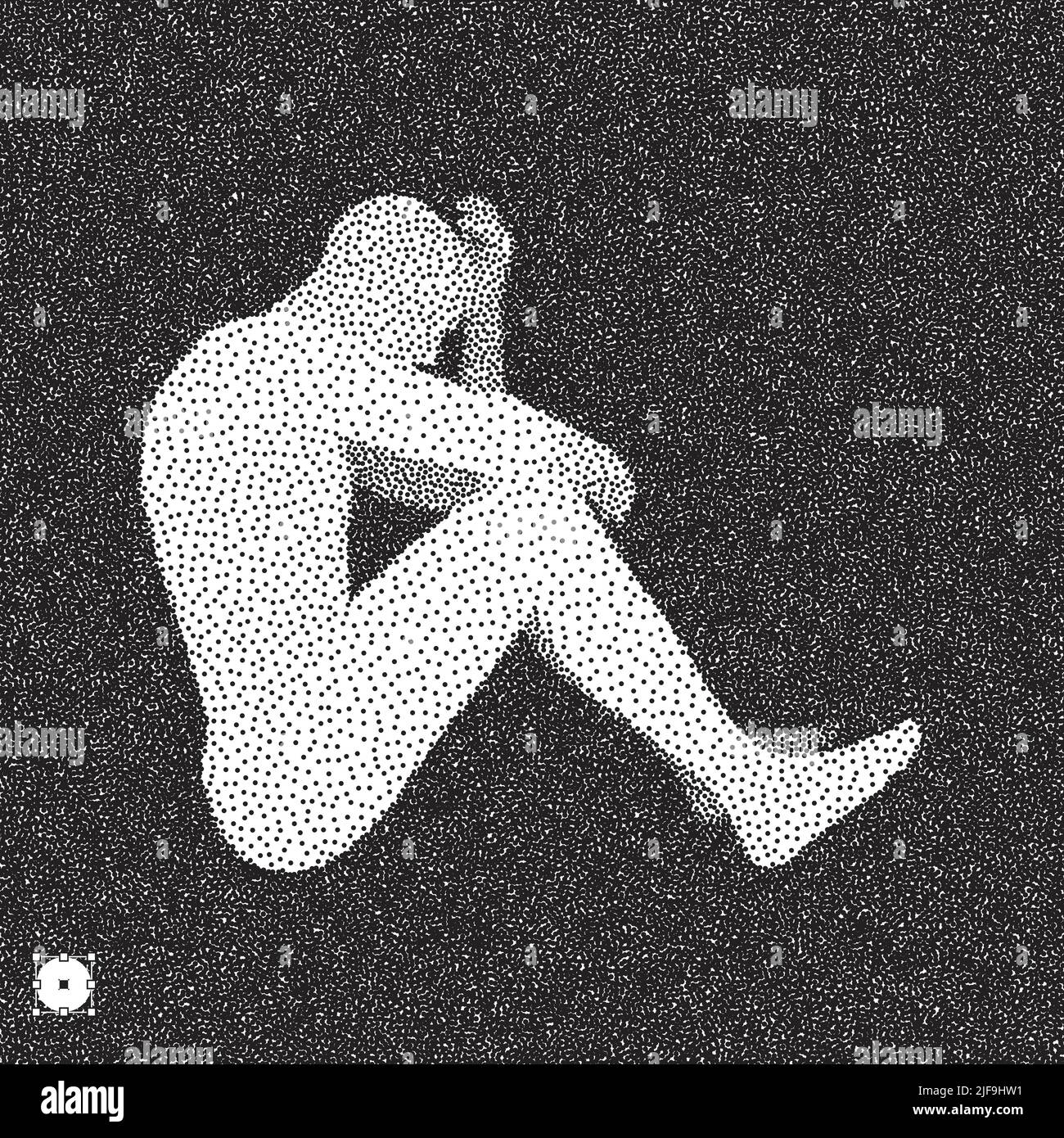 Schwarz-weißes, körniges Dotwork-Design. Pointillismus-Muster mit optischer Illusion. Vektorgrafik mit Stippeln. Stock Vektor