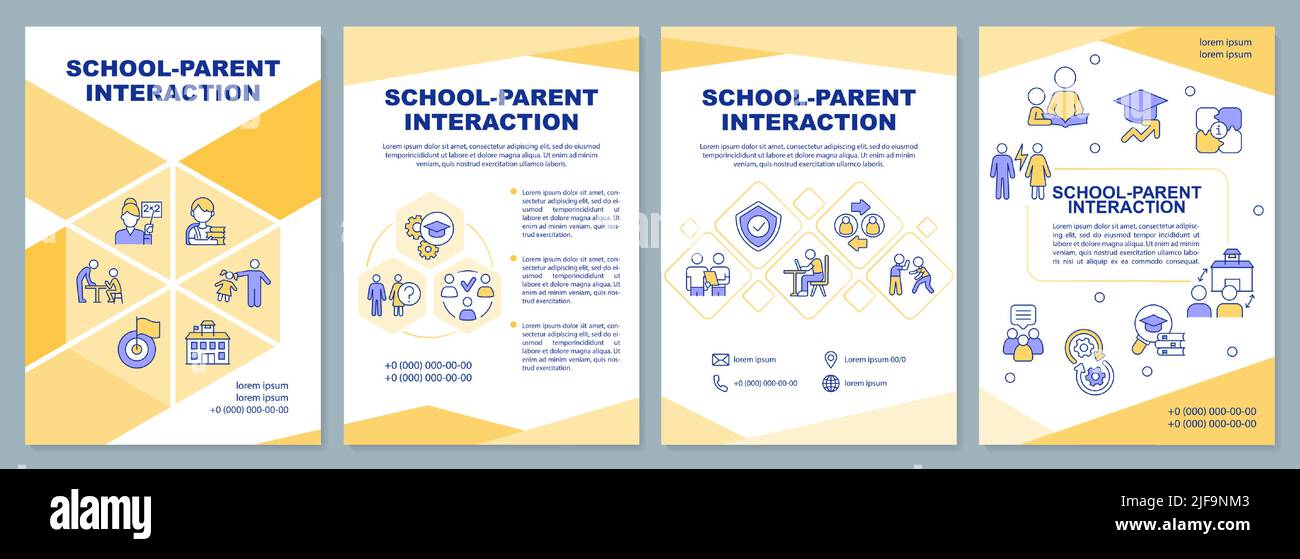 Vorlage für gelbe Broschüre zur Interaktion von Eltern an der Schule Stock Vektor