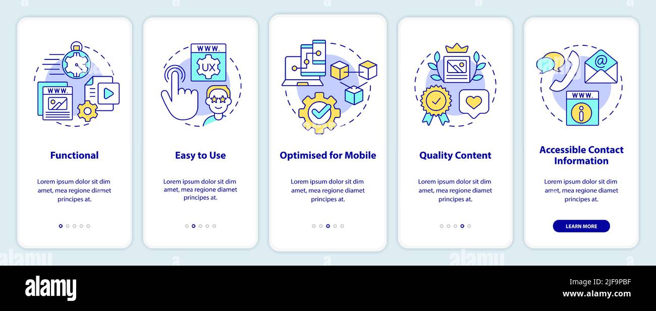 Qualitäten der guten Website Onboarding mobile App Bildschirm Stock Vektor