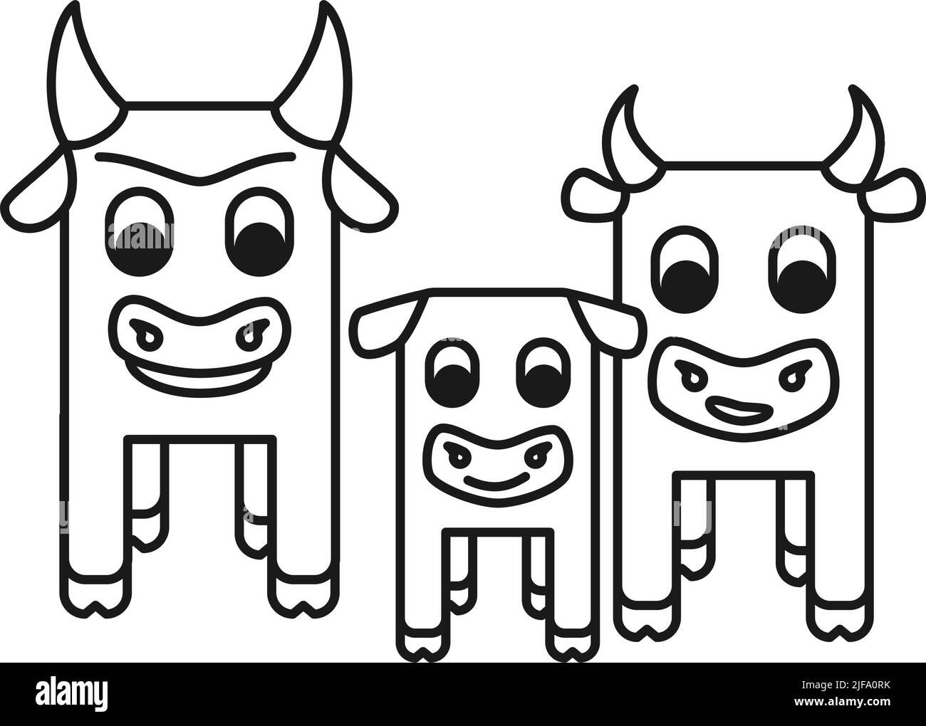 Linie Kunst schwarze Ameise weiß geometrische stilisierte Rinder Familie Domestic Cartoon Tiere. Bauernhof themed Vektor-Illustration für Symbol, Stempel, Etikett, Abzeichen, sti Stock Vektor