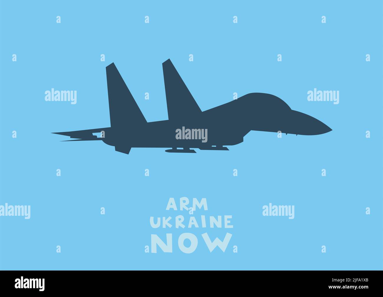 Illustration von Flugzeugen in der Nähe von Arm ukraine jetzt Schriftzug auf blau, Stock Illustration Stockfoto