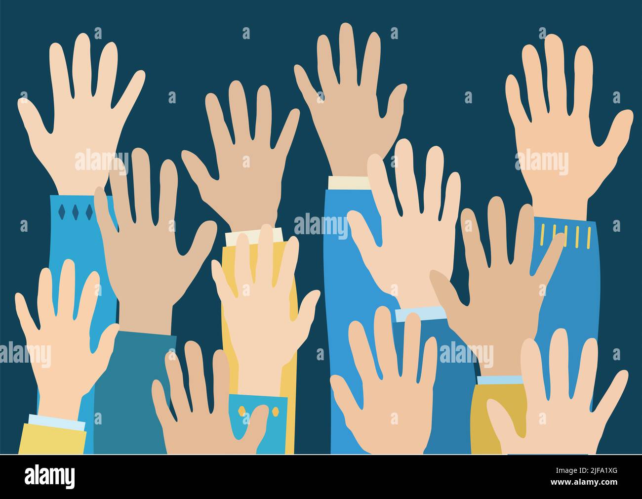 Illustration von Cartoon-Händen von Menschen auf grau, Stand mit ukraine-Konzept, Stock Illustration Stockfoto