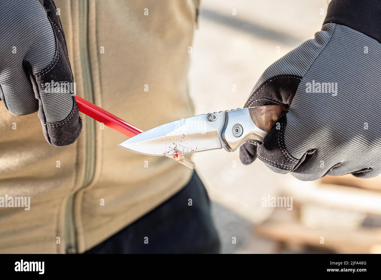 Messer mit Bleistift, Bayern, Deutschland Stockfoto