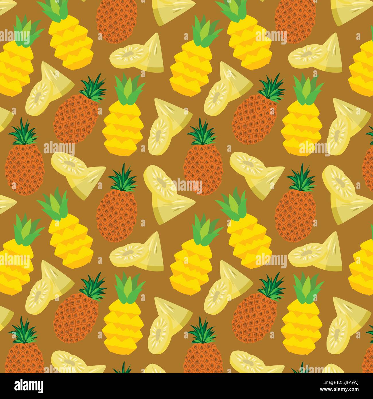 Nahtloses Ananasmuster auf weißem Hintergrund mit orangefarbenen Scheiben. Nahtloses Muster-Strukturdesign. Stock Vektor