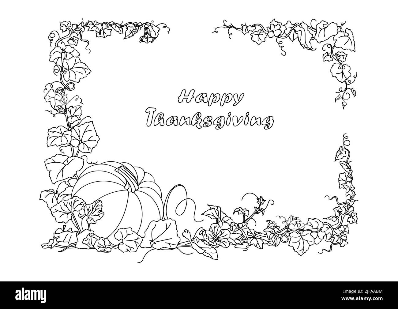 Ein Motiv mit Text und Bild zu Thanksgiving. Musterzeichnung für Hintergrund, Postkarte oder Poster. Malbuch. Stockfoto