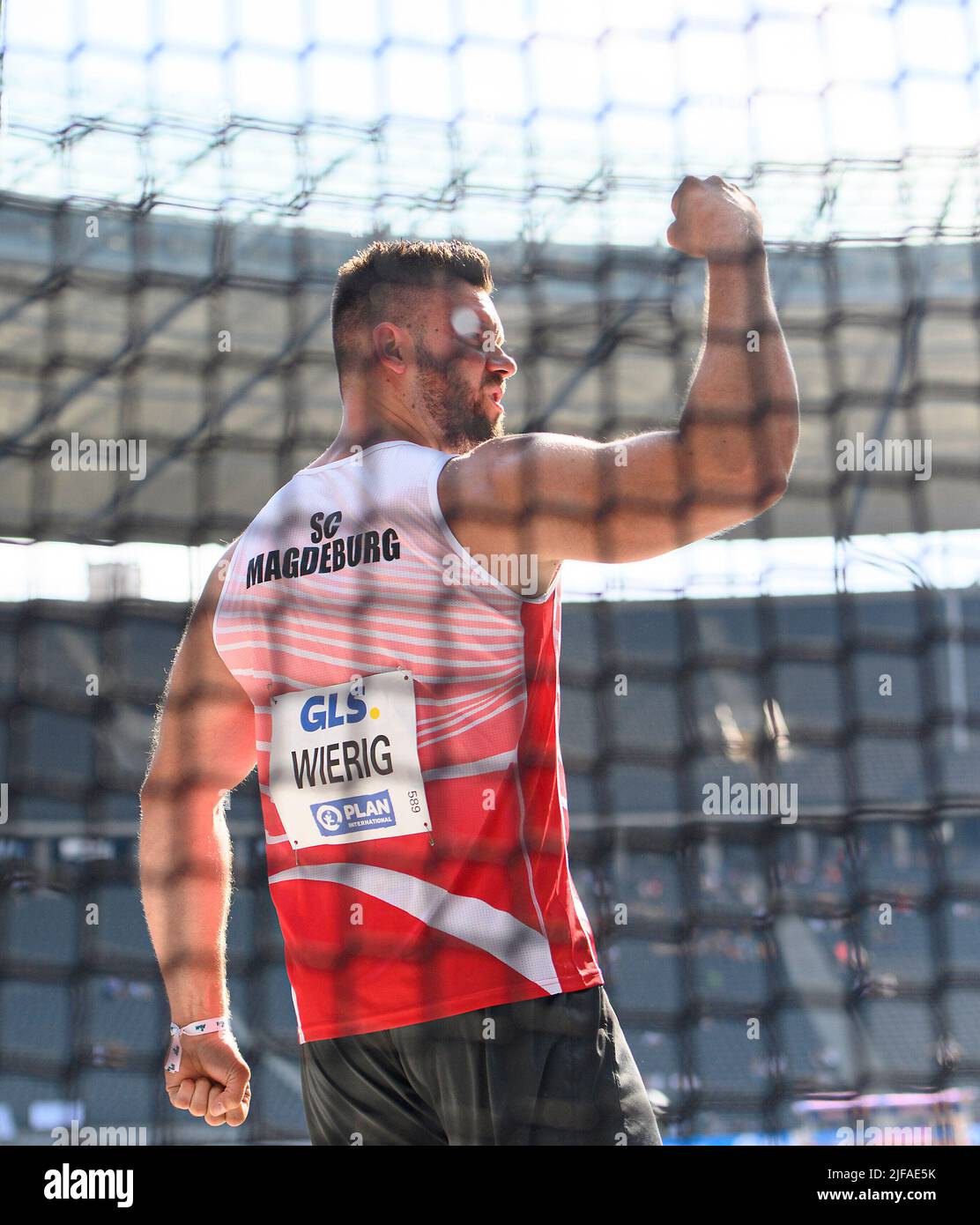 Jubelpreisträger Martin WIERIG (Sportclub Magdeburg/ Platz 1.), Herren-Diskuswurf-Finale am 26.06.2022. Deutsche Leichtathletik-Meisterschaften 2022, von 25,06. - 06/26/2022 in Berlin. ÃÂ Stockfoto