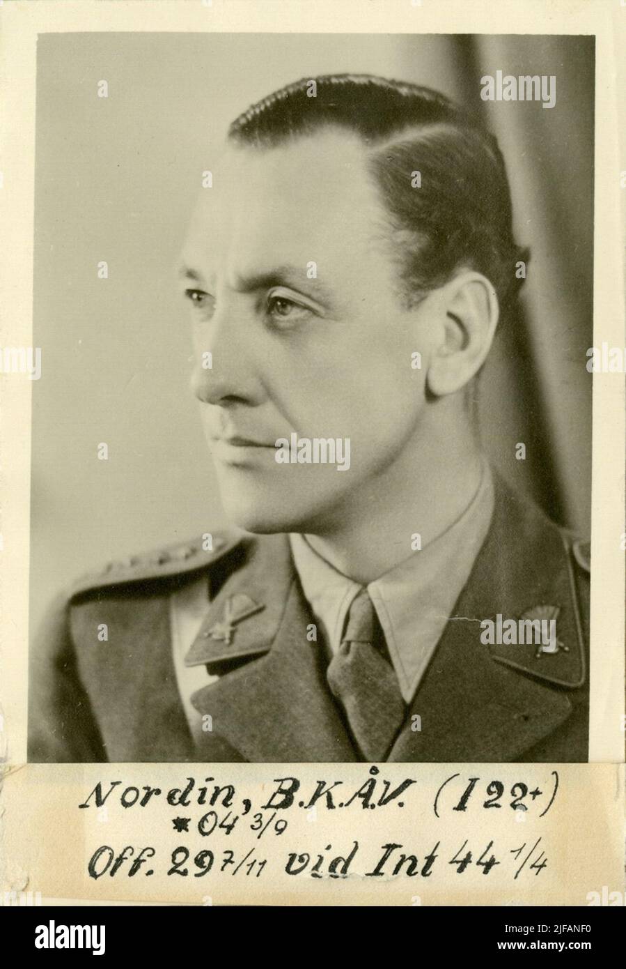 Porträt von Bruder Karl Åke Vilhelm Nordin, Offizier im Värmland-Regiment 22 und Kurator. Stockfoto