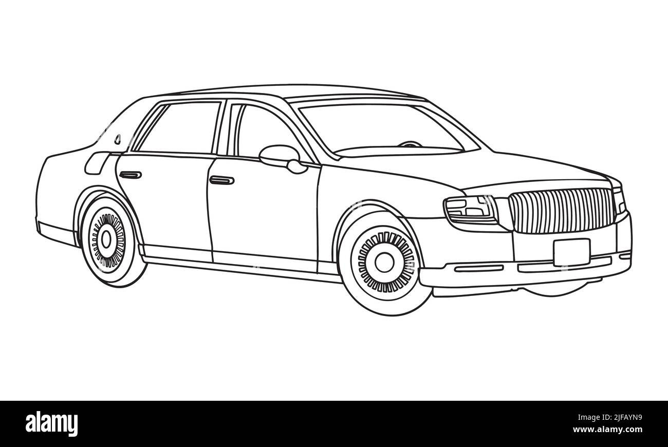 Auto-Illustration in einer Linie Handzeichnung. Classic Vintage Sportwagen. Handgezeichnete gravierte Stil Vektor-Linie Kunst Illustration für Kinder Malbuch o Stock Vektor