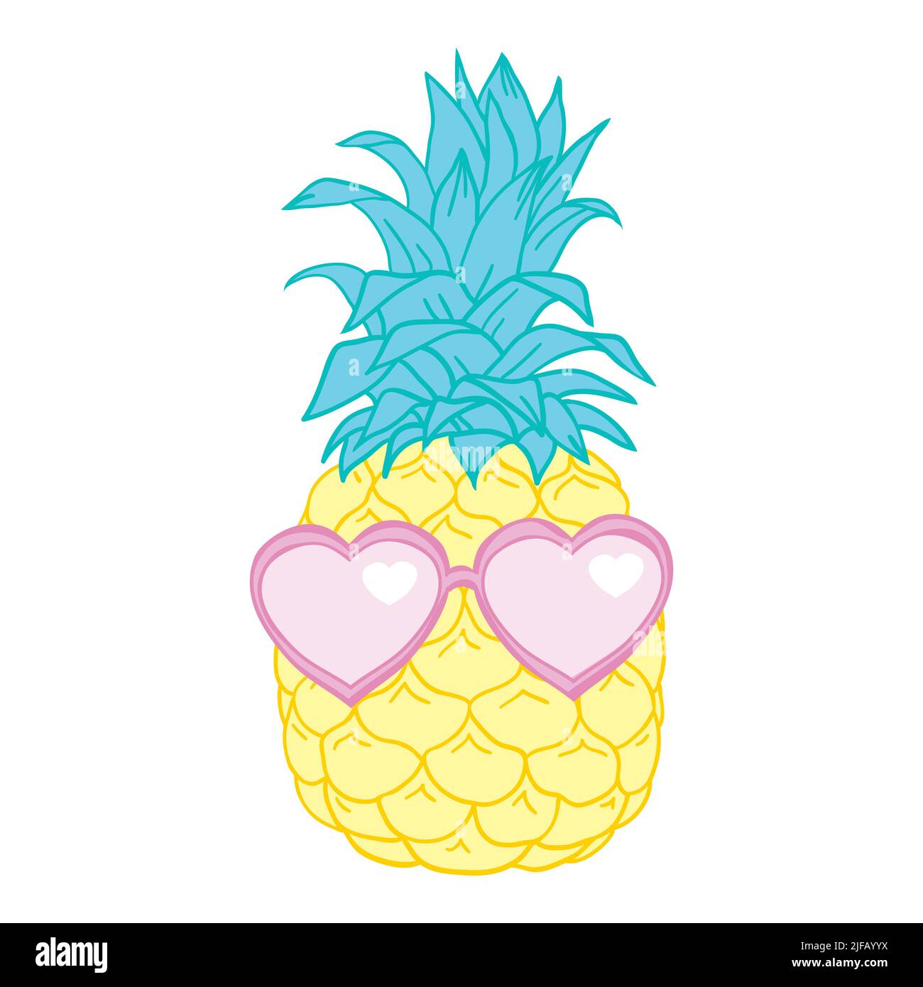 Cartoon Ananas in Gläsern. Frische süße exotische Früchte tragen in Sonnenbrillen. Fanny Sommer Vektor-Illustration isoliert auf weiß. Stock Vektor