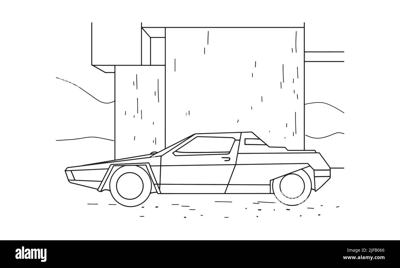 Auto-Illustration in einer Linie Handzeichnung. Classic Vintage Sportwagen. Handgezeichnete gravierte Stil Vektor-Linie Kunst Illustration für Kinder Malbuch o Stock Vektor