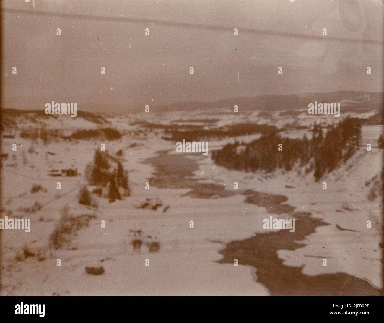 Blick auf Winterlandschaften, Småland Hausregiment K 4 bei Winterübungen in Norrbotten um 1910. Stockfoto