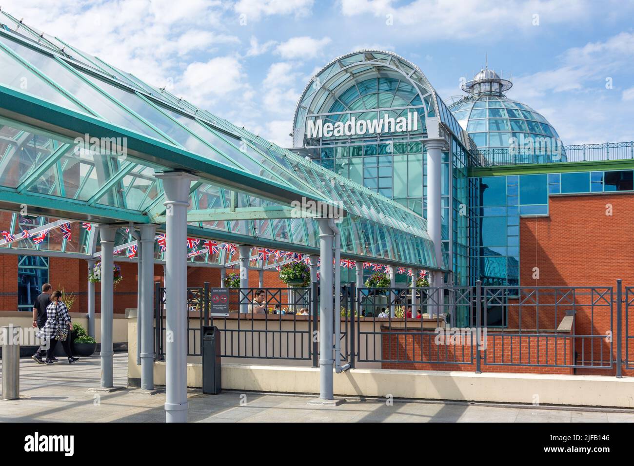 Haupteingang, Meadowhall Shopping Centre, Meadowhall, Sheffield, South Yorkshire, England, Vereinigtes Königreich Stockfoto