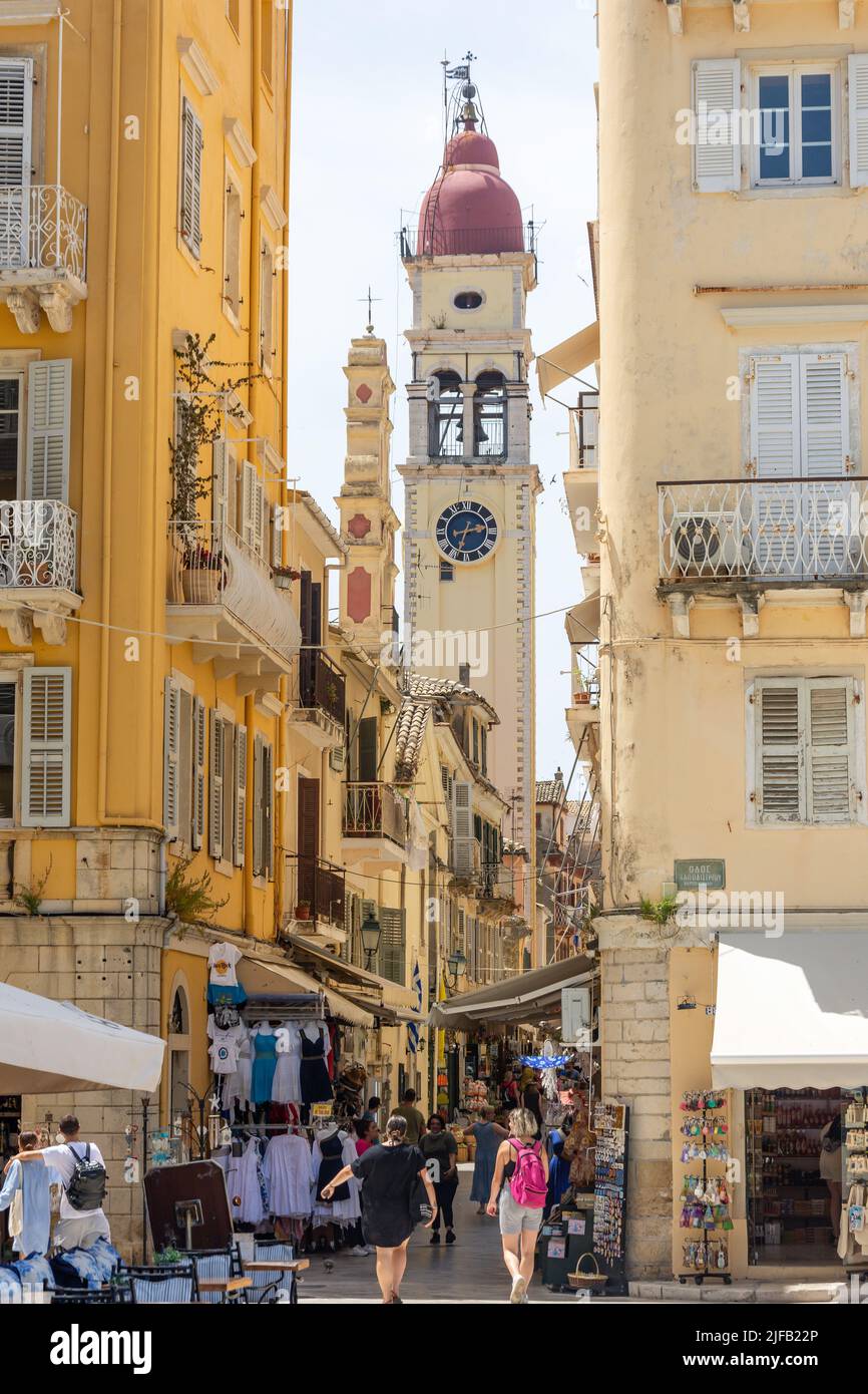Glockenturm Der Agios Spyridonas-Kirche, Ayiou Spiridonas, Altstadt Von Korfu, Korfu (Kerkyra), Ionische Inseln, Griechenland Stockfoto