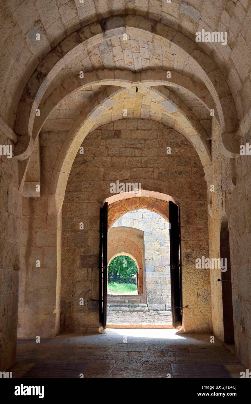 Frankreich, Var, die zisterzienserabtei Thoronet, Tür, die den Keller mit dem Kreuzgang verbindet Stockfoto