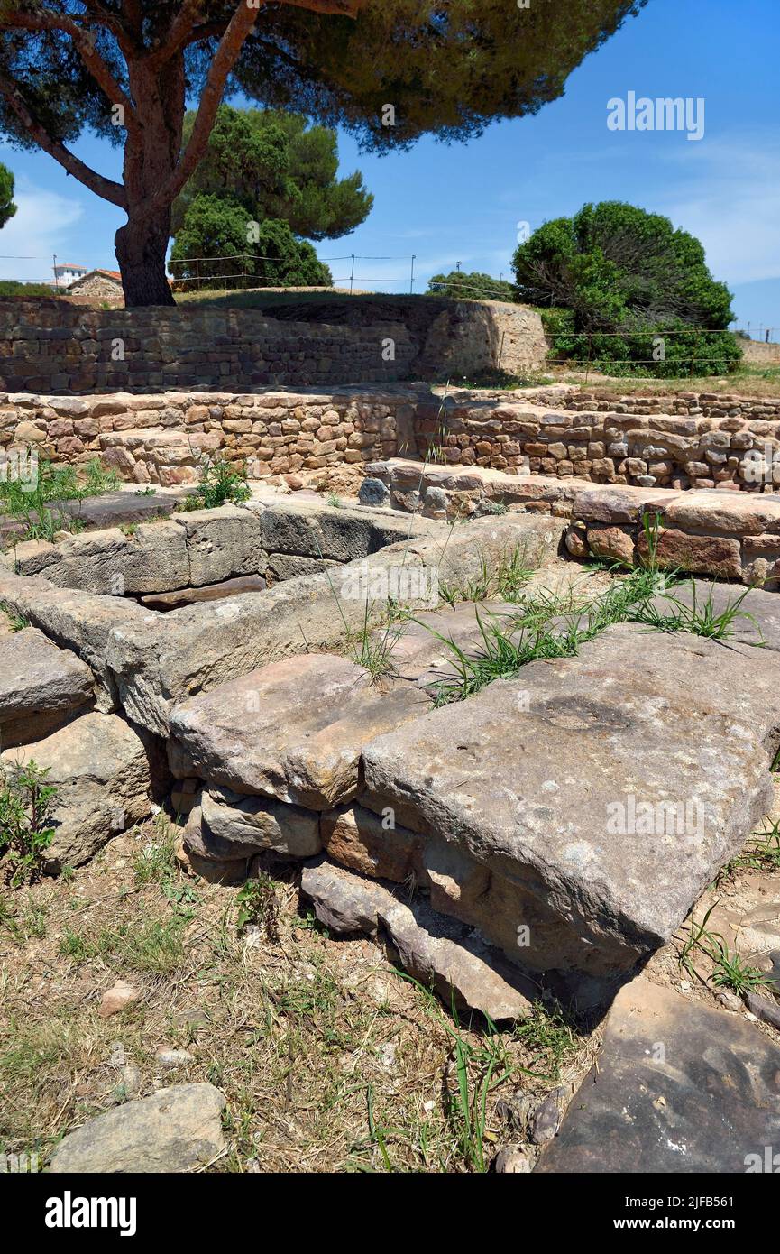 Frankreich, Var, Almanarre, Olbia archäologische Stätte gegründet um 350 v. Chr. von Griechen aus Marseille, dem öffentlichen Brunnen Stockfoto