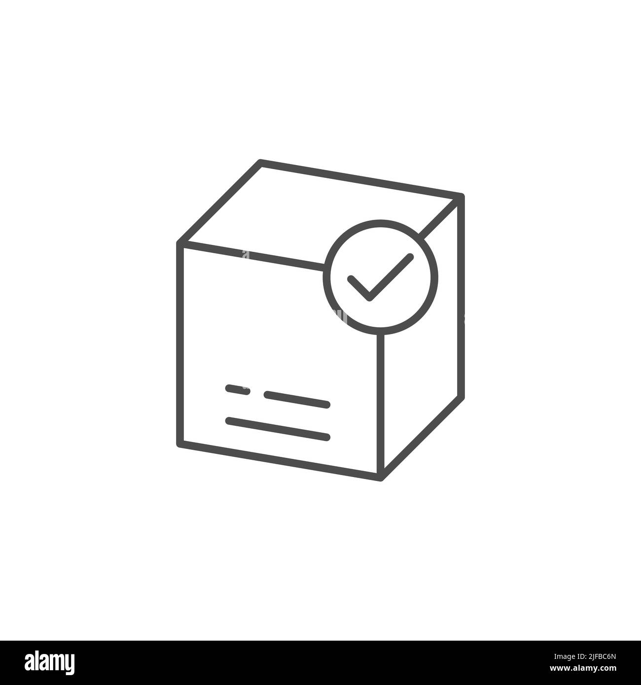 Geliefert Paket Box Linie Symbol. Linear Stil Zeichen für mobile Konzept und Web-Design. Frachtkasten mit einem Häkchen Umrissvektor-Symbol. Symbol, Logo illus Stock Vektor