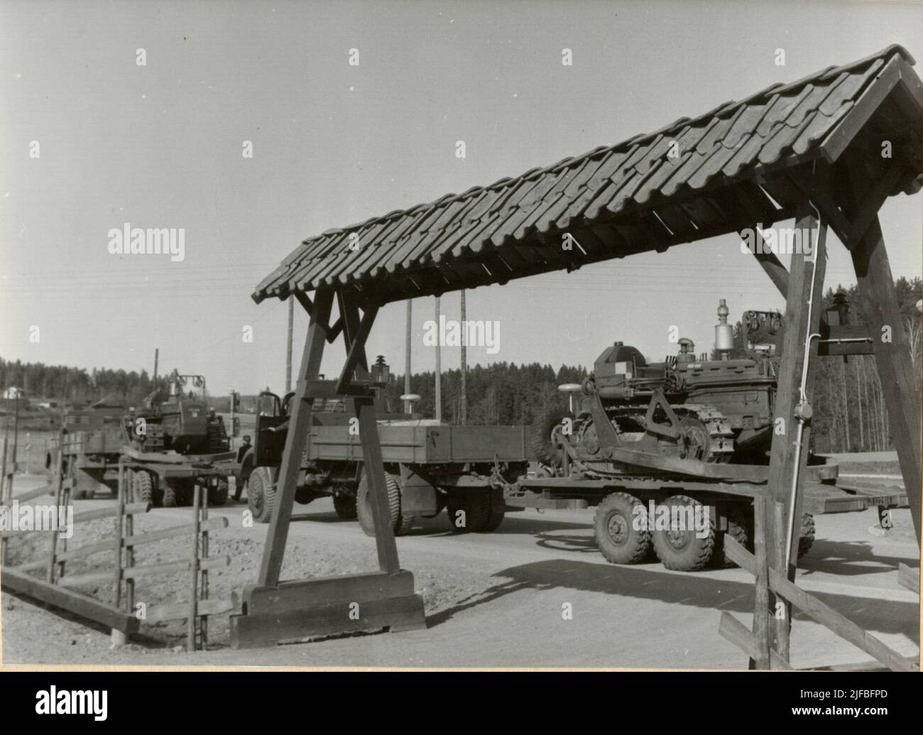 Probe mit beladen Geländewagen 939 an der Army Motor School. Abschlusstest in Strängnäs im April 1962. Stockfoto