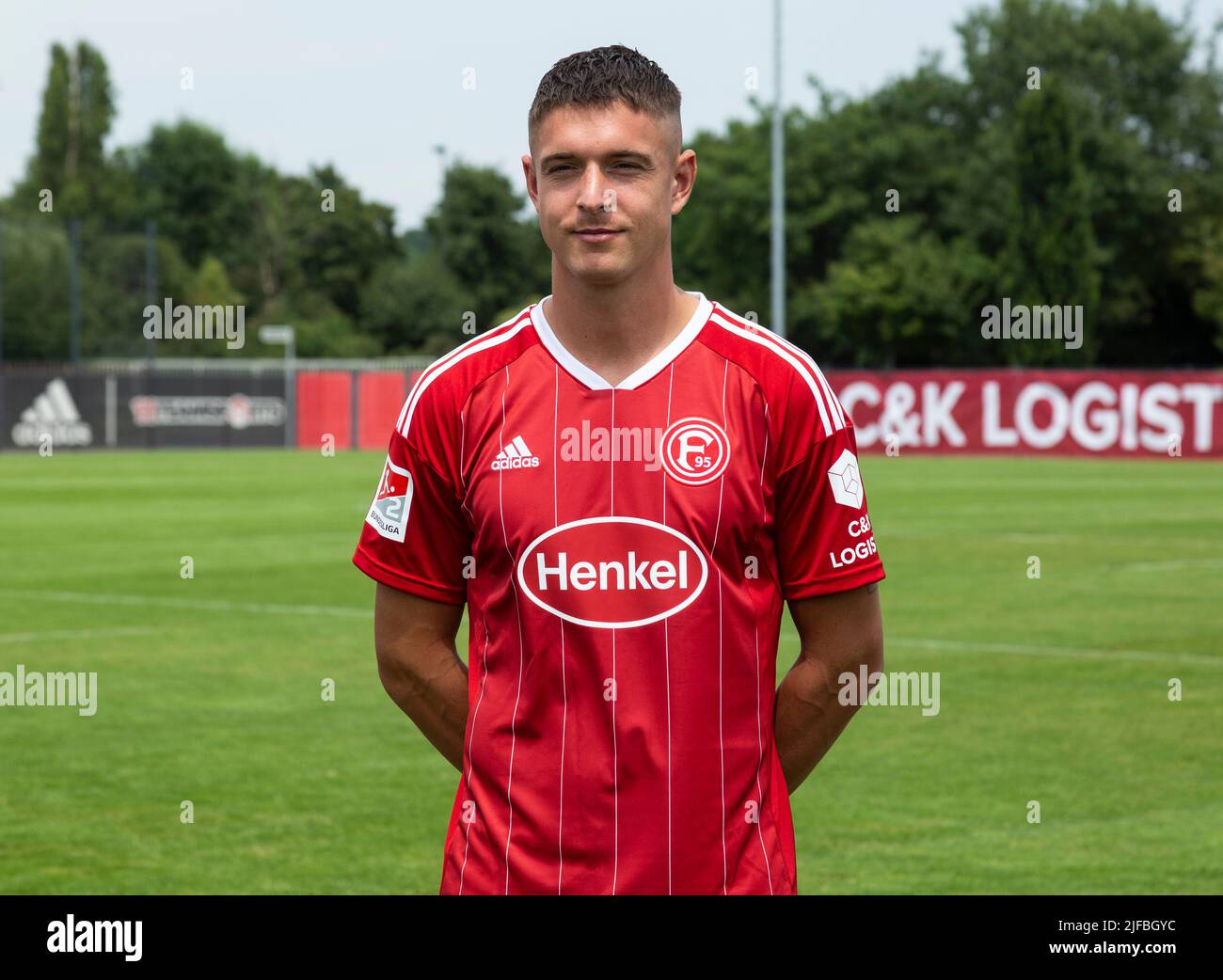 Fußball, 2. Bundesliga, 2022/2023, Fortuna Düsseldorf, Merkur Spiel Arena, Medientag, Teampräsentation für die neue Spielsaison, Pressefotoaufnahmen, Kristoffer Peterson Stockfoto