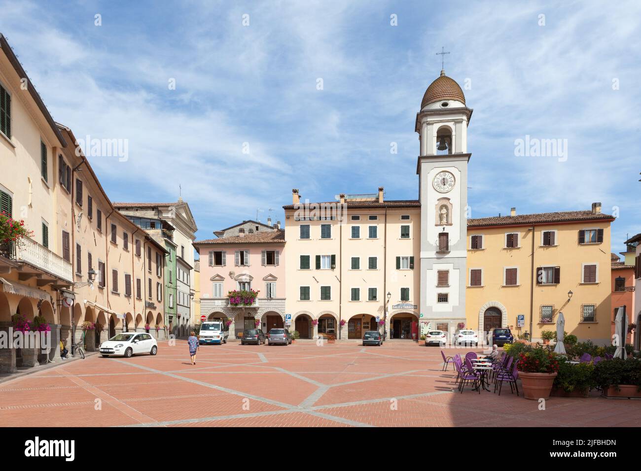 Torre dell'Orologio, Piazza Garibaldi, Rocca San Casciano, Italien Stockfoto