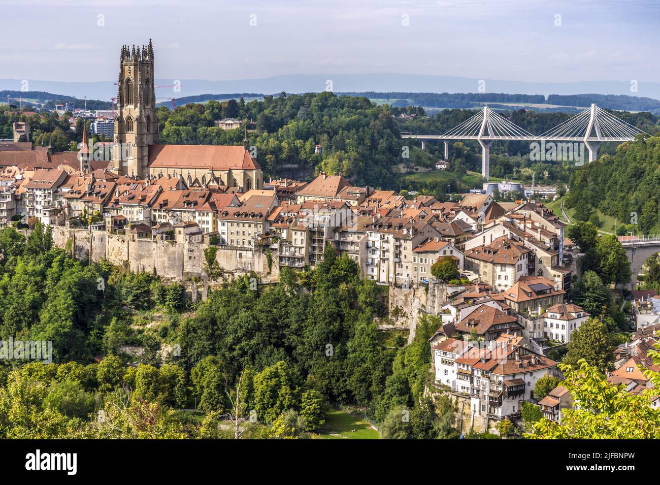 Schweiz, Kanton Friborg, Friborg, Gesamtansicht der Altstadt Stockfoto