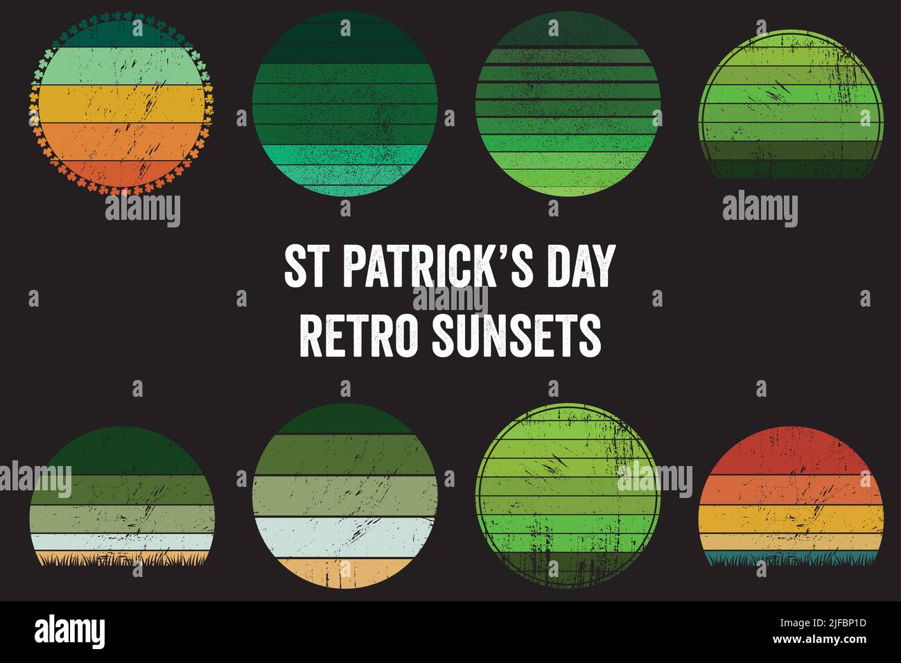St. Patrick's Day Retro Sunset Set mit gunge Distressed Textur Stock Vektor