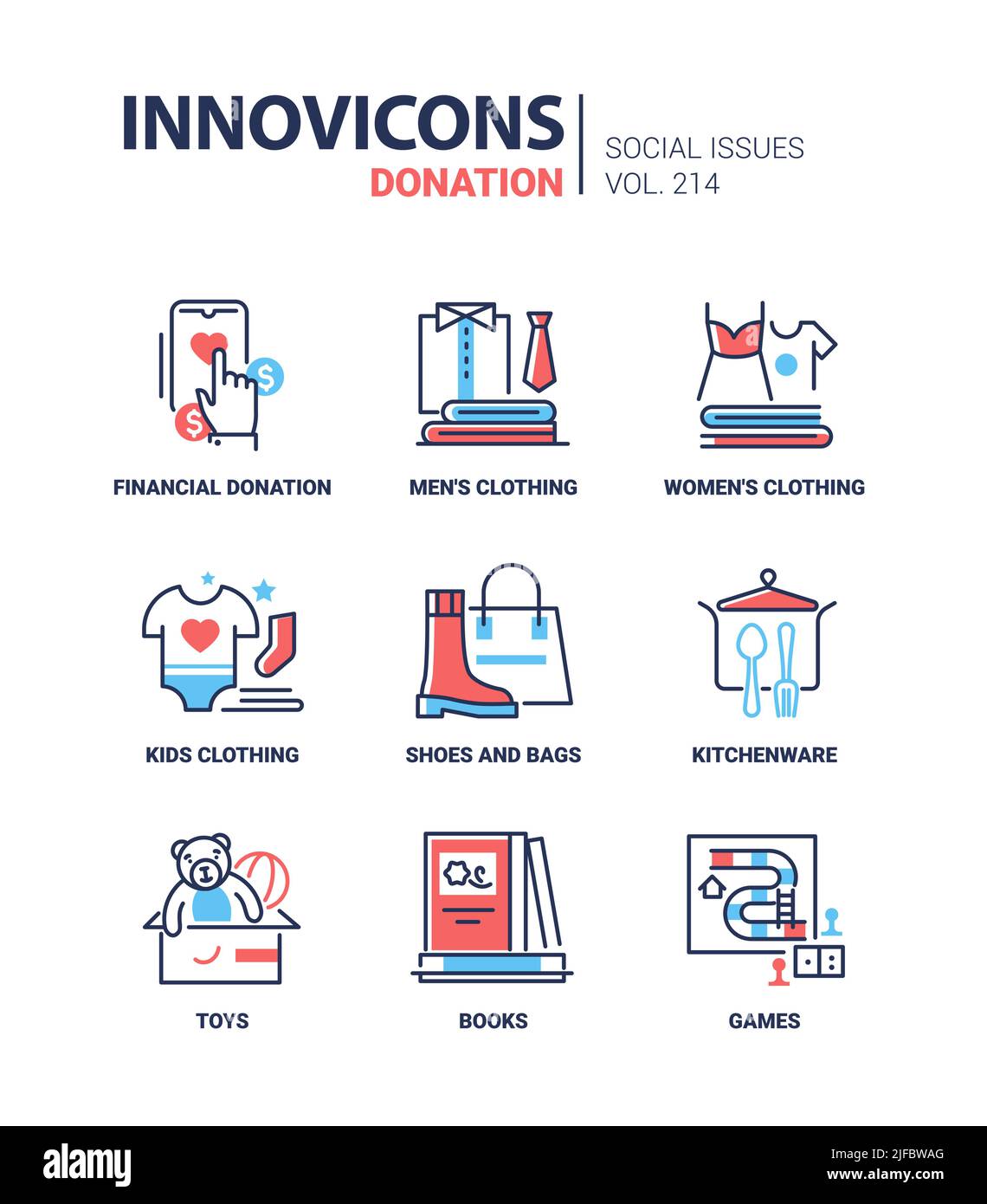 Spende und Freiwilligenarbeit - modernes Liniendesign Stil Ikonen gesetzt Stock Vektor