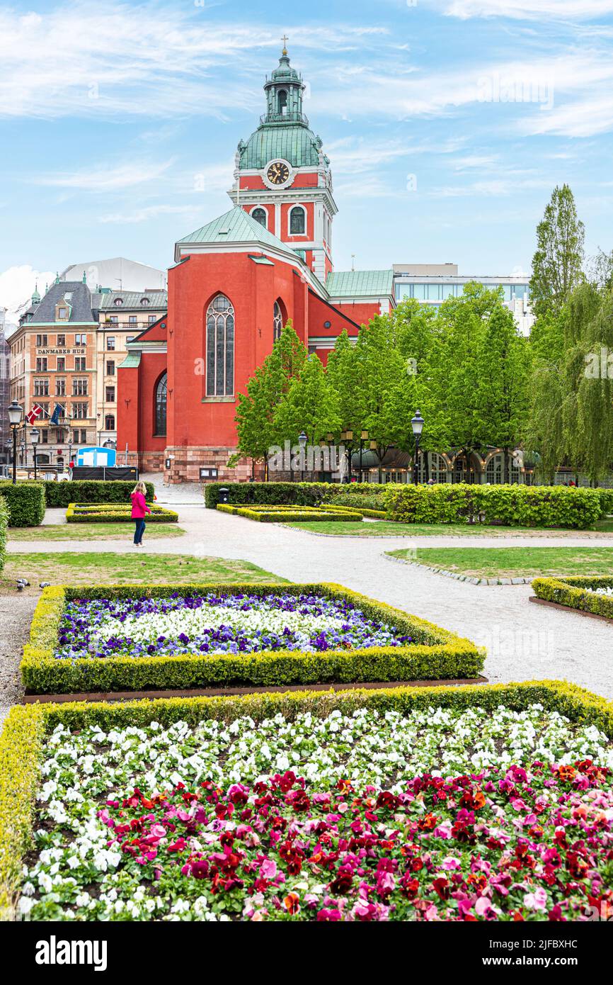St. James Church (St. Jacobs Kyrka) aus Kings Gardens, Stockholm, Schweden Stockfoto