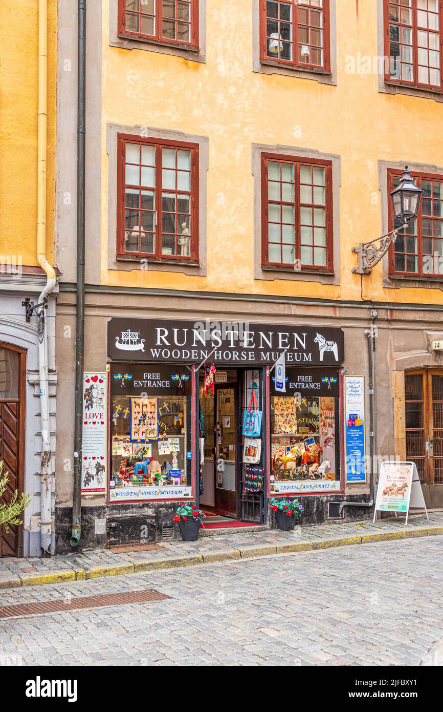 Runstenen Wooden Horse Museum, Stortorget, Stockholm, Schweden Stockfoto