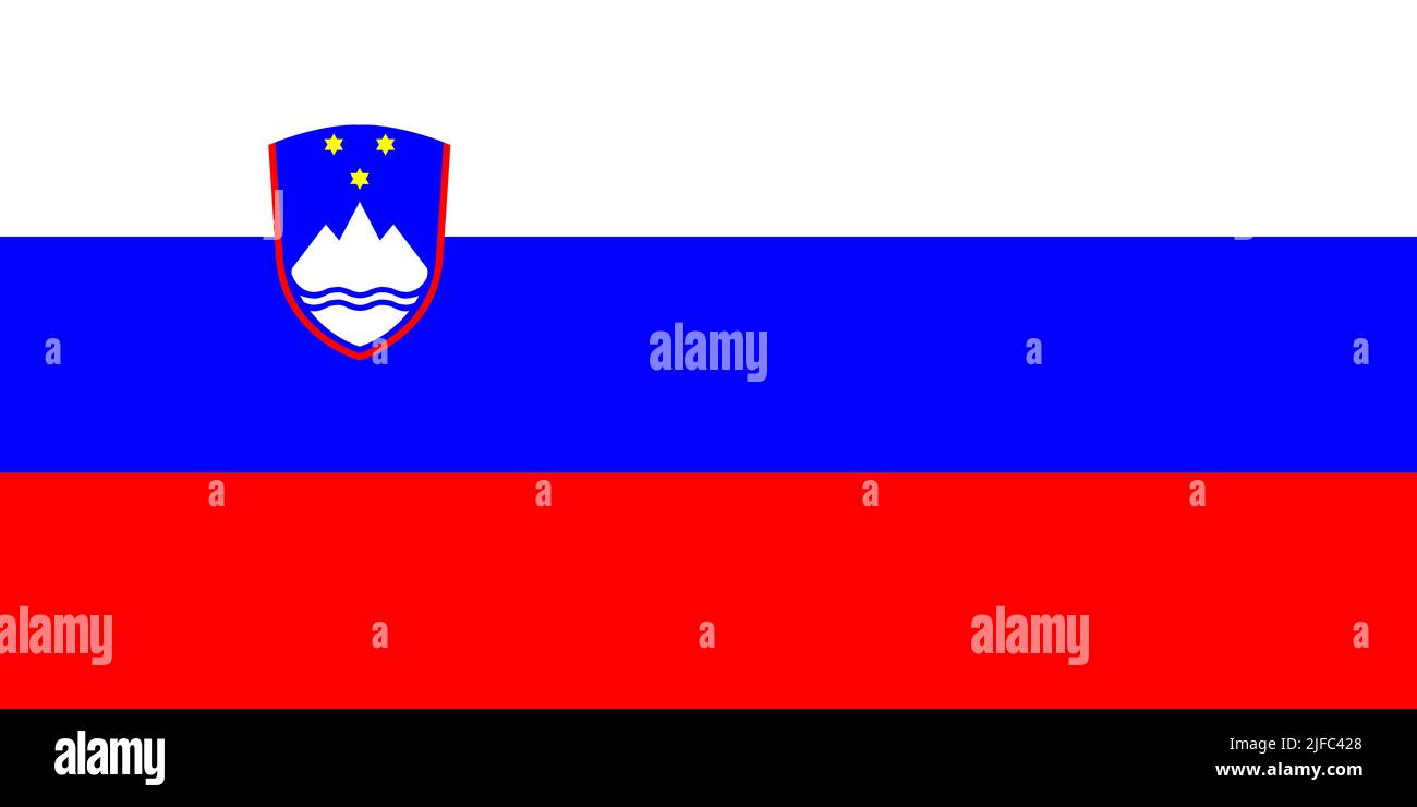 Die Flagge Sloweniens in rot-weiß und blau mit gelben Sternen Stockfoto