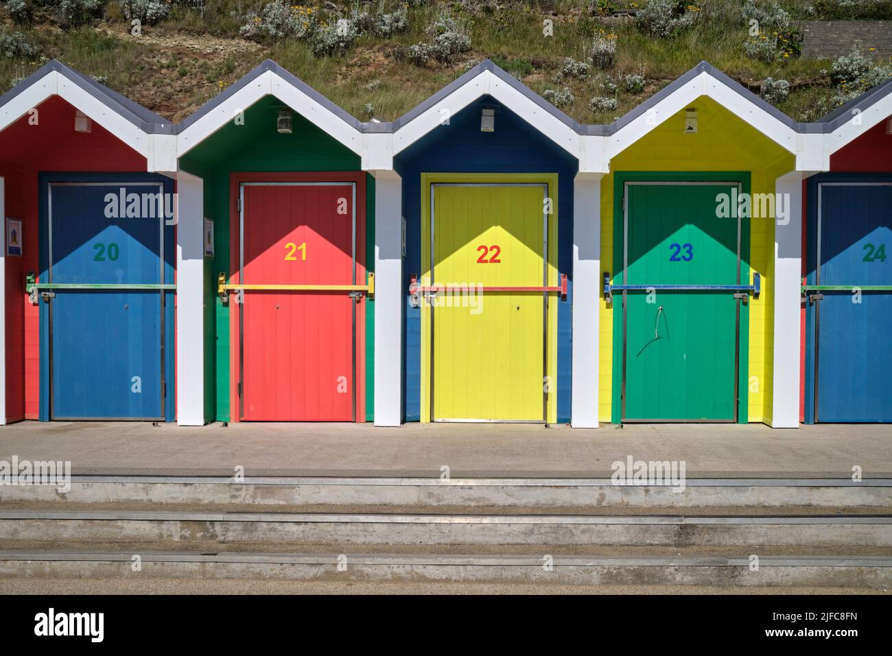 Bunte Strandhütten Barry Island South Wales Großbritannien Stockfoto