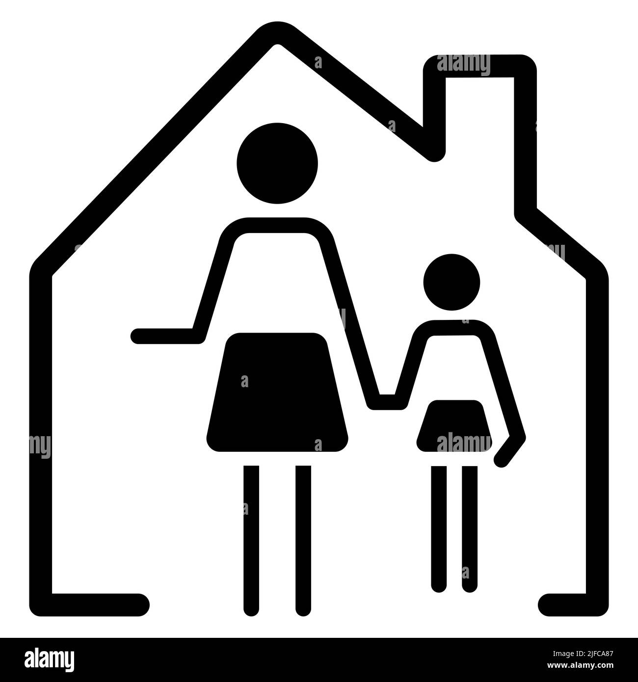 Mutter und Tochter auf Haus Ikone. Familienkonzept mit einem Elternteil. Flache Vektorgrafik Stock Vektor