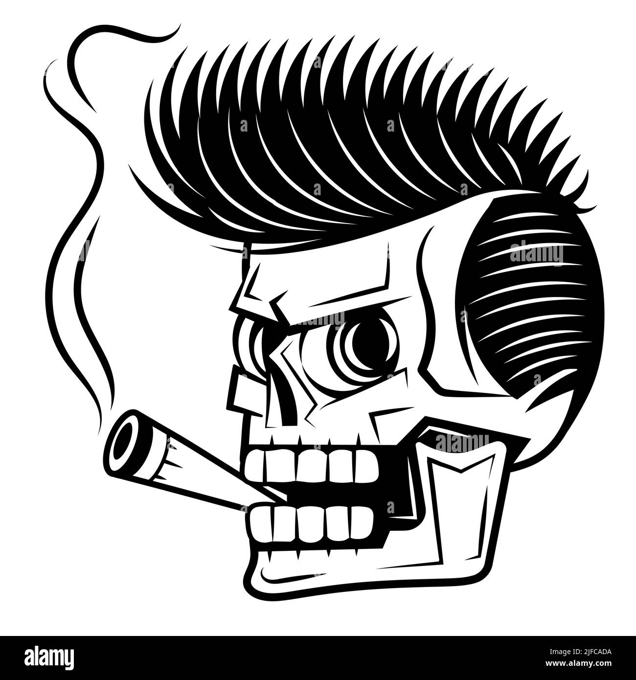 Vintage Totenkopf in marineblauer Robbe raucht Zigarre in Rauch Wolke mit gekreuzten Messern isolierte Vektordarstellung Stock Vektor