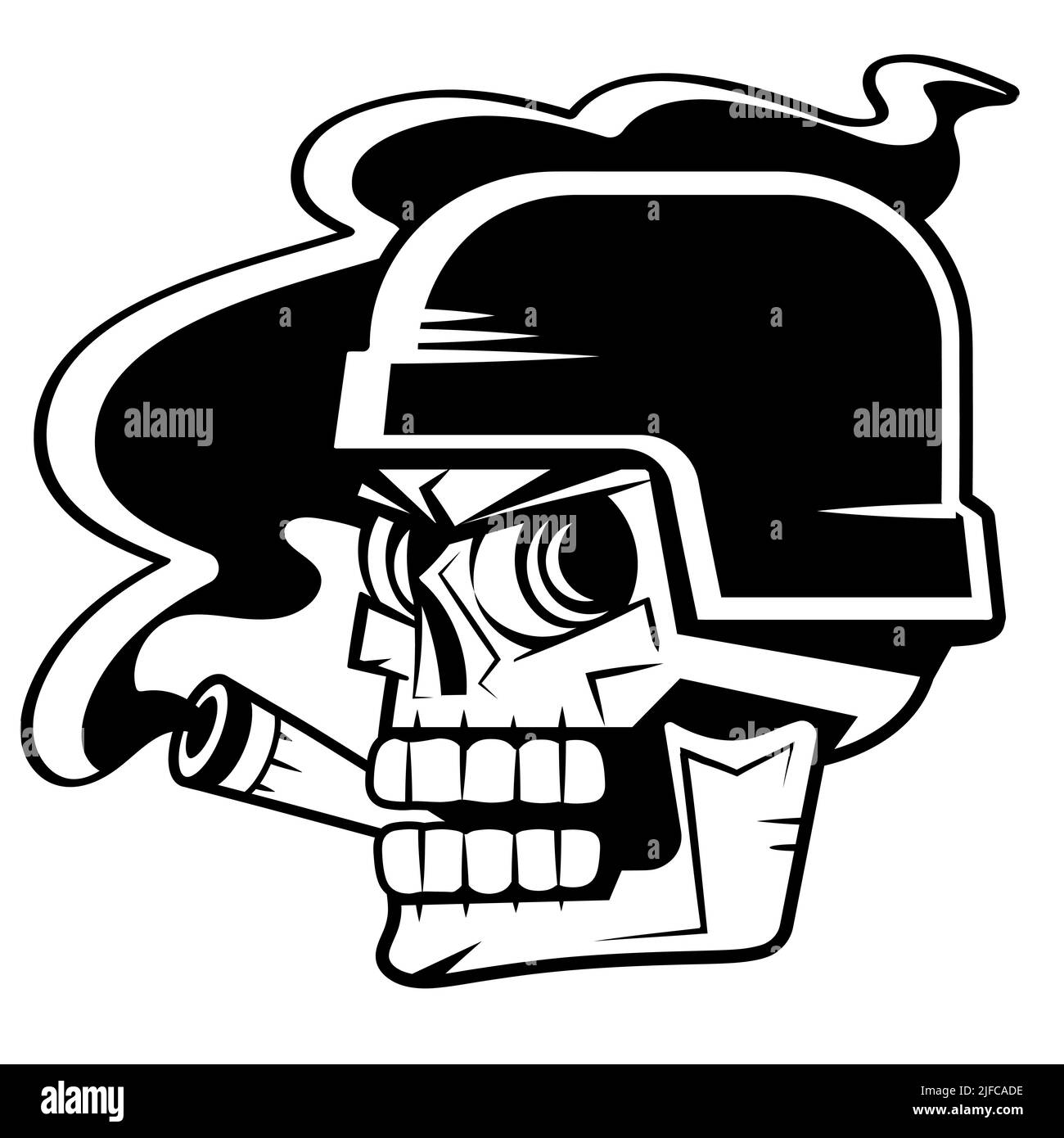 Vintage Totenkopf in marineblauer Robbe raucht Zigarre in Rauch Wolke mit gekreuzten Messern isolierte Vektordarstellung Stock Vektor