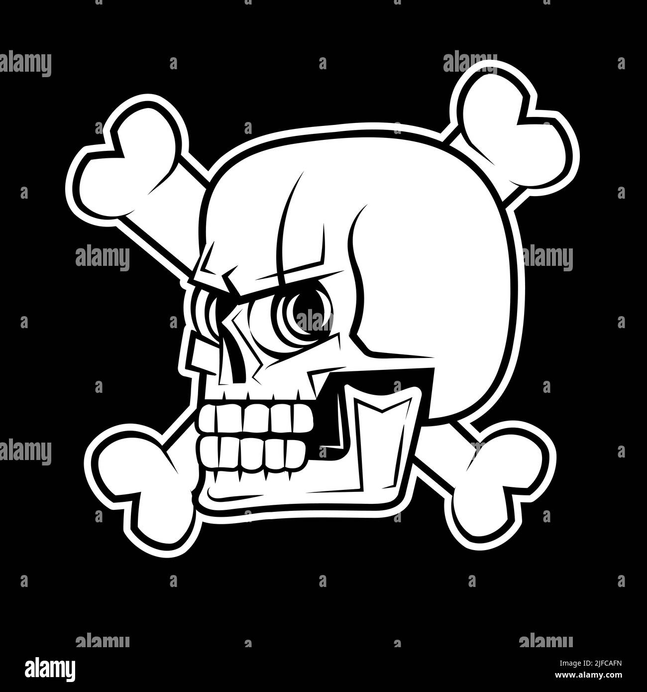 Vintage Totenkopf in marineblauer Robbe raucht Zigarre in Rauch Wolke mit gekreuzten Messern isolierte Vektordarstellung Stock Vektor