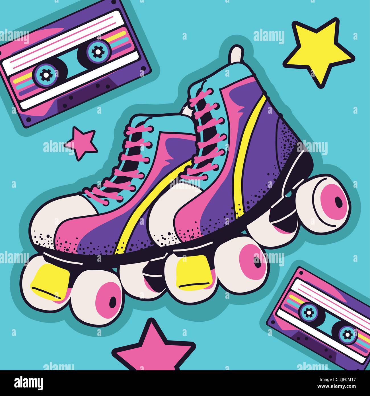 90s Kassetten und Rollschuhe Stock Vektor