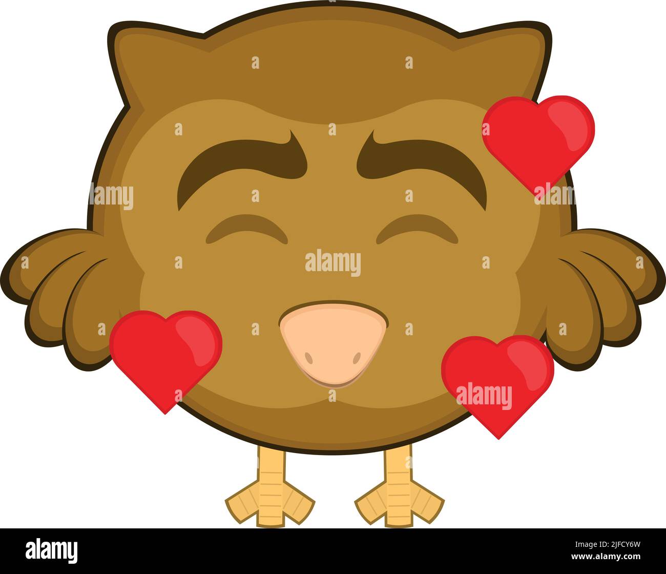 Vektor-Illustration einer Cartoon-Eule mit einem Ausdruck der Liebe und umgeben von Herzen Stock Vektor