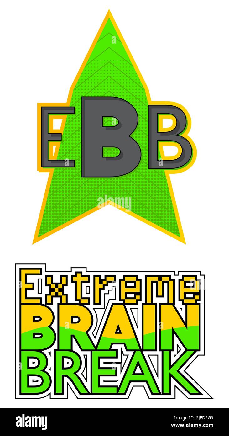 Superhelden-Wappen mit dem Symbol „Extreme Brain Break“. Farbenfrohe Vektorgrafik im Comic-Stil. Stock Vektor