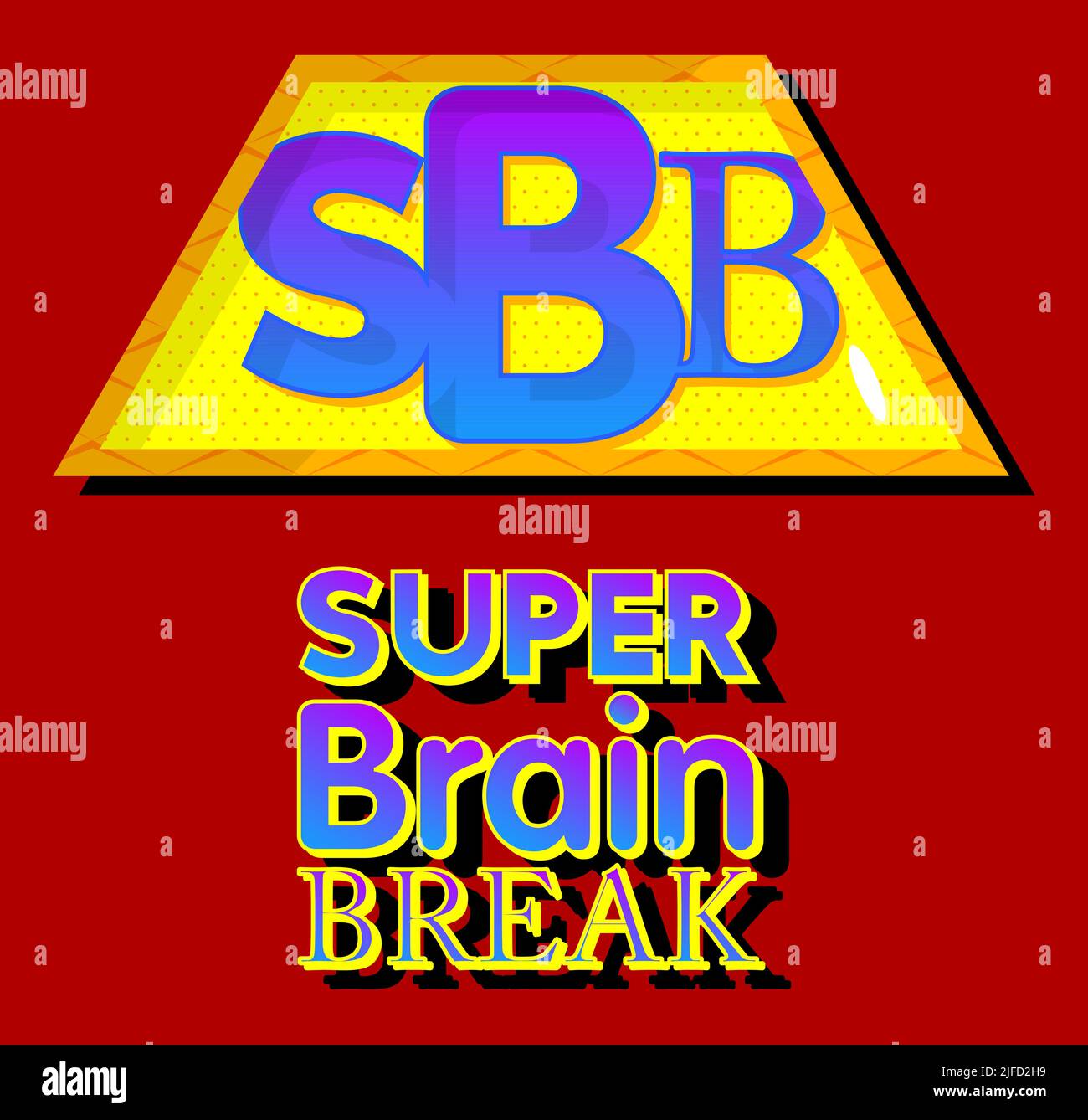 Superhelden-Wappen mit Super Brain Break-Symbol. Farbenfrohe Vektorgrafik im Comic-Stil. Stock Vektor