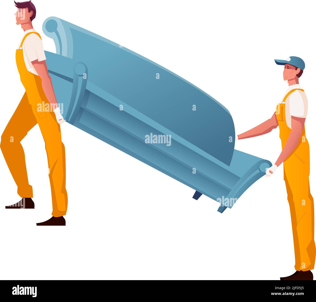 Zwei Arbeiter in Uniform tragen Sofa flache Vektor-Illustration Stock Vektor
