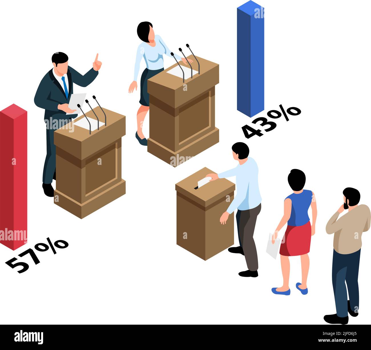 Wahl isometrische Zusammensetzung mit Zeichen der Kandidaten und Wähler Vektor Illustration Stock Vektor