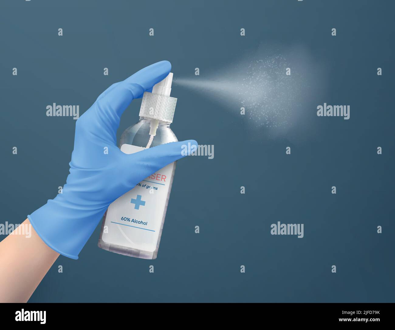 Desinfektionsmittel-Spray zur Desinfektion und für medizinische Zwecke realistische Hintergrundvektordarstellung Stock Vektor